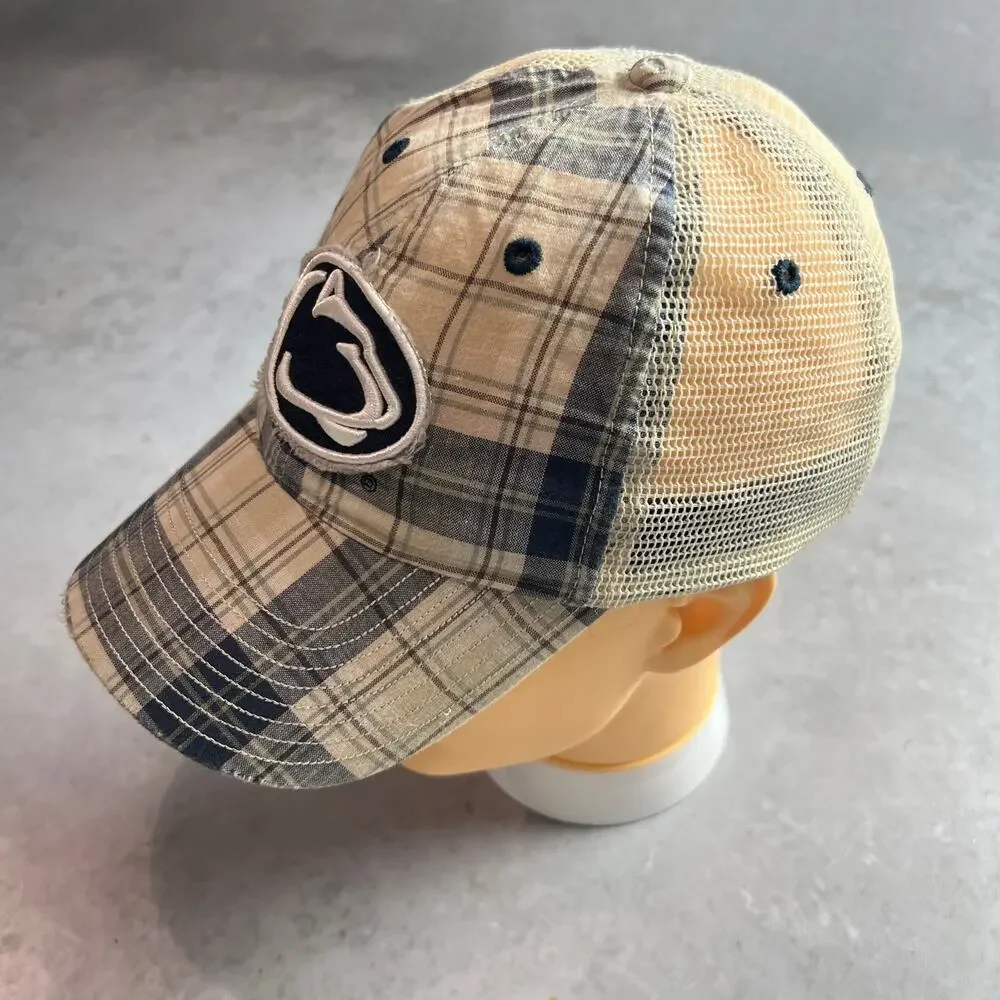 Vintage Penn State Lions Plaid Trucker Hat American Eagle College Football OS